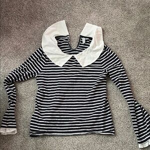 Janie and Jack Navy and White Striped Top with White Collar